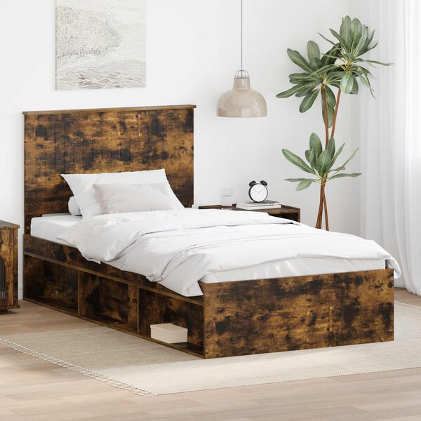 vidaXL Bed Frame Smoked Oak 100 x 200 cm Solid Pine Wood