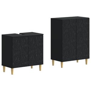 vidaXL 2 Piece Bathroom Cabinet Set DELFT Black Engineered Wood