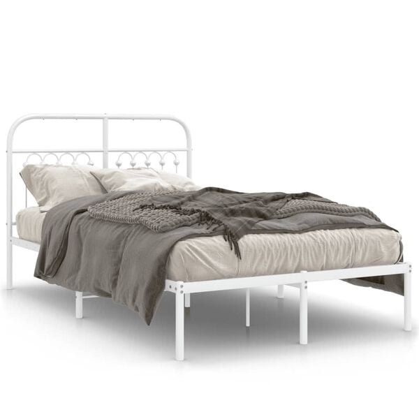 vidaXL Metal Bed Frame without Mattress with Headboard White 120x190cm