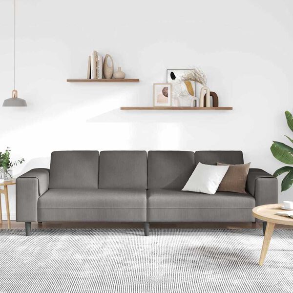 vidaXL Sofa with Cushion Light Grey 250 x 77 x 76 cm Corduroy Fabric