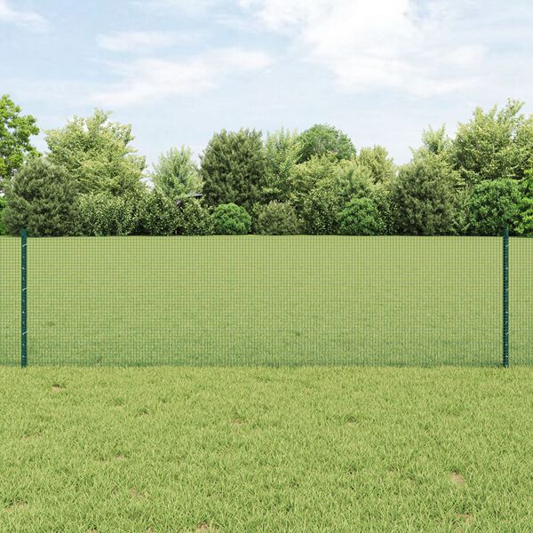 vidaXL Fence with Post Green 0.6 x 25 m Steel and PVC