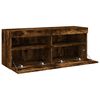 vidaXL TV Wall Cabinet with LED Lights Smoked Oak 100x30x40 cm