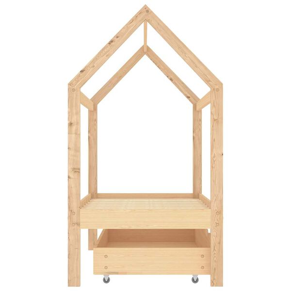 vidaXL Kids Bed Frame with a Drawer Solid Pine Wood 70x140 cm