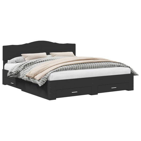 vidaXL Bed Frame with Headboard Black 200 x 200 cm Engineered Wood