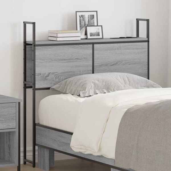 vidaXL Storage Headboard with Charging Station Grey sonoma 75 cm