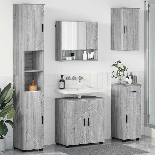 vidaXL Bathroom Furniture Set with Drawer with Door 5 pcs Grey Sonoma
