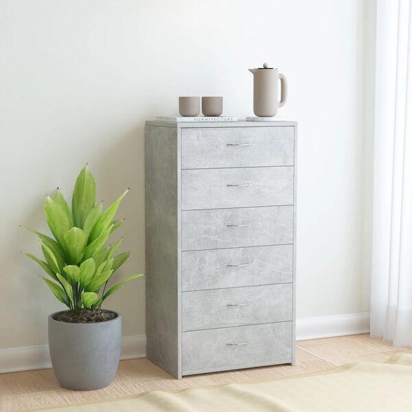 vidaXL Sideboard with 6 Drawers Concrete Grey 50x34x96 cm Engineered Wood