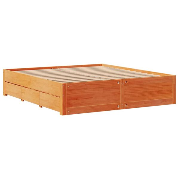 vidaXL Bed Frame without Mattress with Drawers Wax Brown 180x200 cm Super King Solid Wood Pine