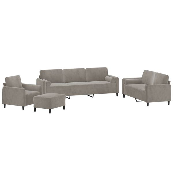 vidaXL 4 Piece Sofa Set with Throw Pillows&Cushions Light Grey Velvet