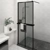 vidaXL Walk-in Shower Wall with Shelf Black 80x195cm ESG Glass&Aluminium