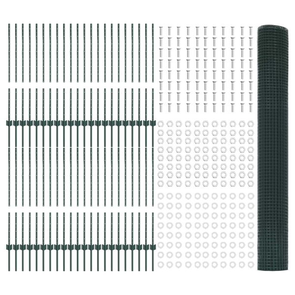 vidaXL Fence with Post Green 1 x 100 m Steel and PVC