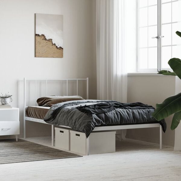 vidaXL Metal Bed Frame without Mattress with Headboard White 80x200cm