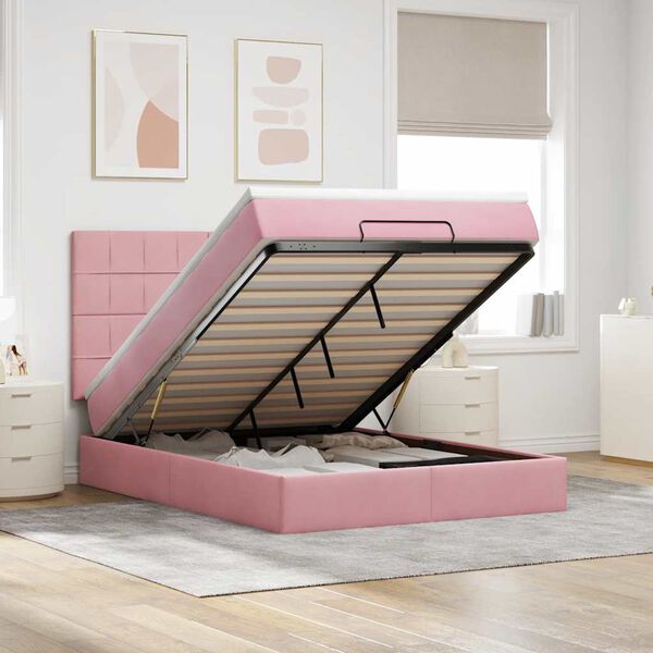 vidaXL Ottoman Bed with Mattresses Pink 140x190cm Velvet