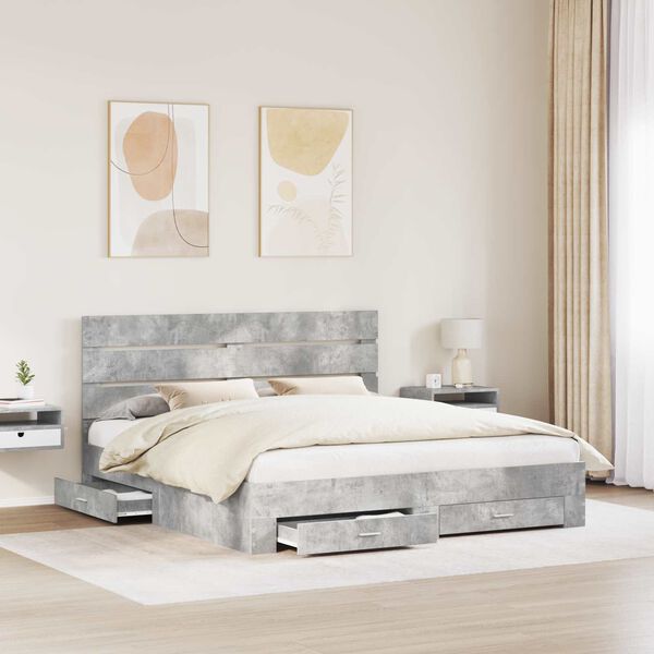vidaXL Bed Frame Concrete Grey 200 x 200 cm Engineered Wood