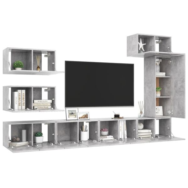 vidaXL 8 Piece TV Cabinet Set Concrete Grey Engineered Wood