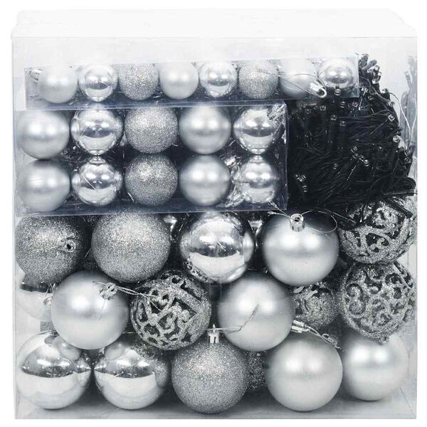 vidaXL Christmas Bauble Set with 300 LEDs 120 pcs Silver Plastic