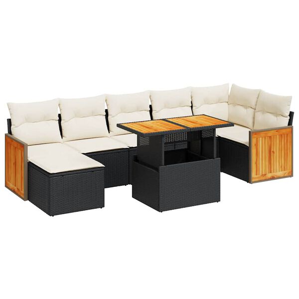 vidaXL 8 Piece Garden Sofa Set with Cushions Black Poly Rattan Acacia