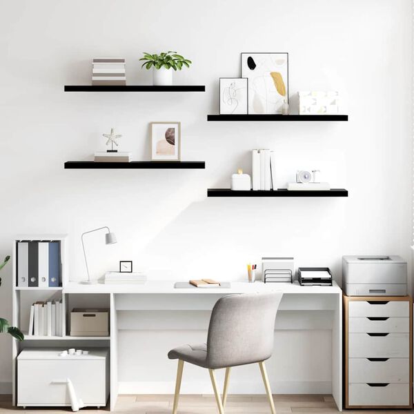 vidaXL Floating Wall Shelves 4 pcs High Gloss Black 90x23.5x3.8 cm MDF
