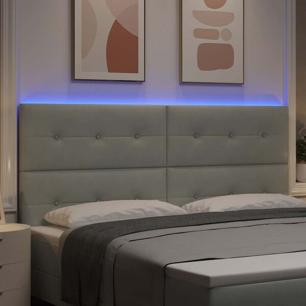 vidaXL LED Headboard with LED Strip Lights Light Grey 200 cm Polyester