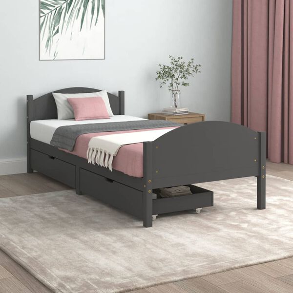 vidaXL Bed Frame without Mattress Dark Grey Solid Wood Pine 100x200 cm (322047+321990)