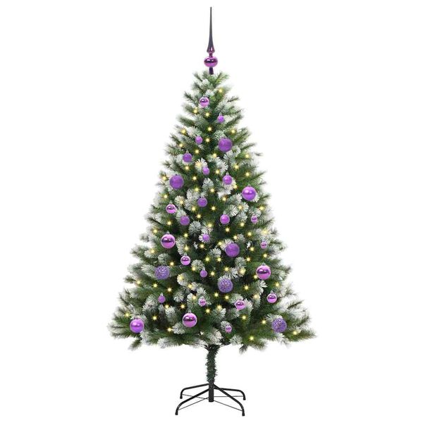 vidaXL Artificial Hinged Christmas Tree with Flocked Snow 150 cm