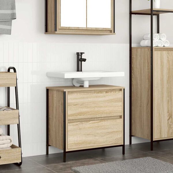 vidaXL Bathroom Basin Cabinet with Drawers Sonoma Oak 60x34.5x60 cm