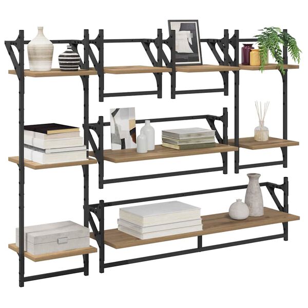 vidaXL Wall Shelf Set with Shelf 6 pcs Artisan Oak 100 x 25 x 30 cm
