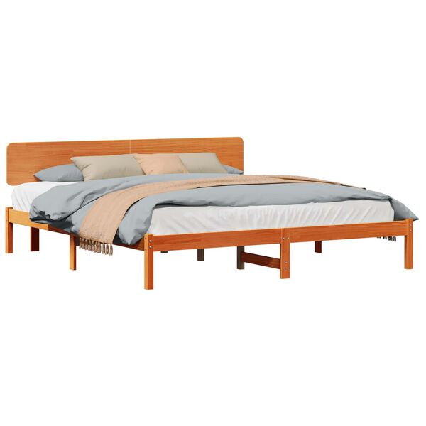 vidaXL Bed Frame with Headboard Wax Brown 180 x 200 cm Solid Pine Wood