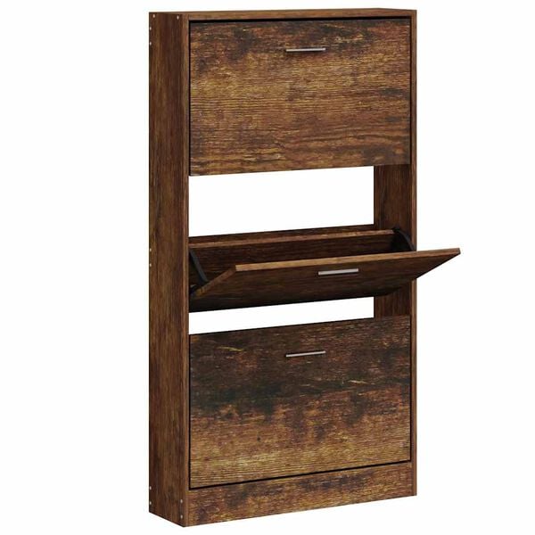 vidaXL Shoe Cabinet Smoked Oak 59x17x108 cm Engineered Wood