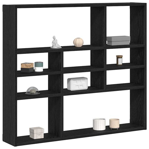 vidaXL Wall Shelf Black Oak 90x16x78 cm Engineered Wood