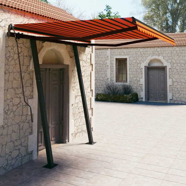vidaXL Manual Retractable Awning with Posts 3.5x2.5 m Orange and Brown