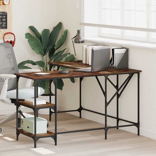 vidaXL Desk Smoked Oak 139x139x75 cm Engineered Wood