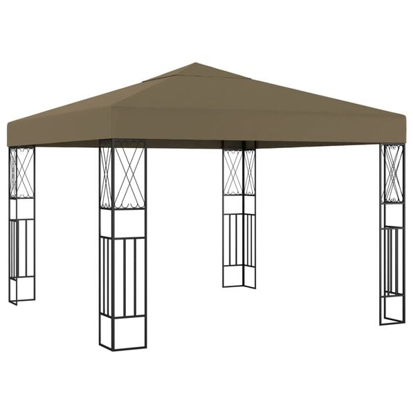 vidaXL Gazebo with LED String Lights 3x3 m Taupe Fabric