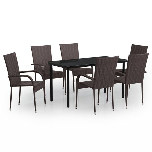 vidaXL 7 Piece Outdoor Dining Set Brown and Black
