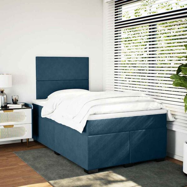vidaXL Box Spring Bed with Mattress Blue 120x190 cm Small Double Velvet