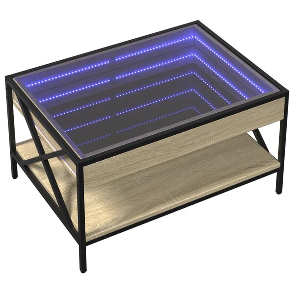 vidaXL Coffee Table with Infinity LED Sonoma Oak 70x50x38 cm