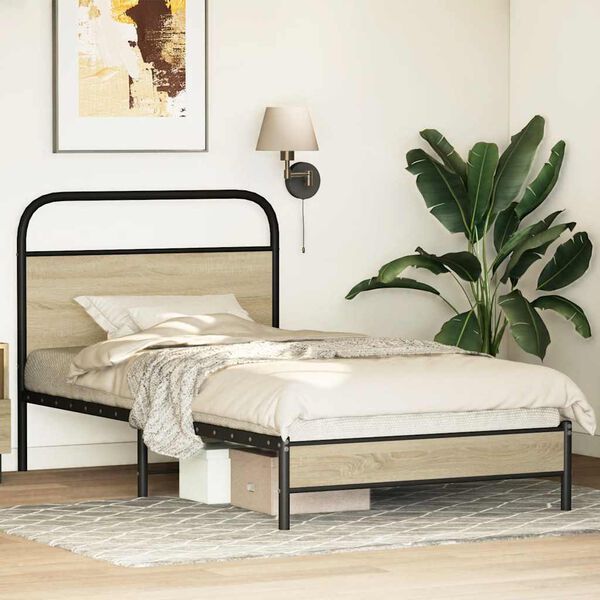 vidaXL Bed Frame without Mattress 90x190 cm Single Sonoma Oak Engineered Wood