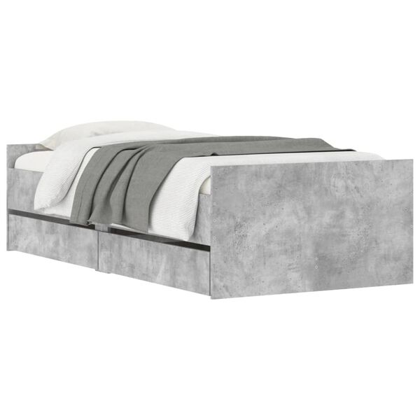 vidaXL Bed Frame with Drawers without Mattress Concrete Grey 90x200 cm