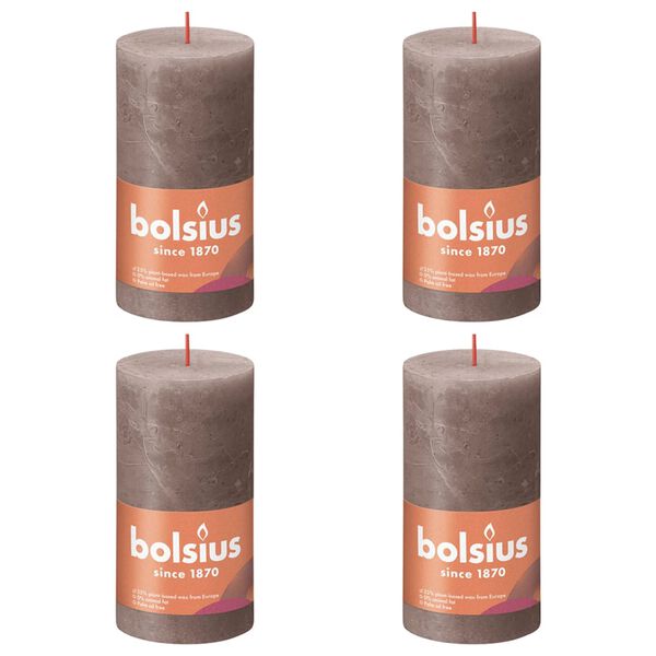 Bolsius Rustic Pillar Candles Shine 4 pcs 130x68 mm Rustic Taupe
