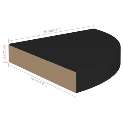 vidaXL Floating Corner Shelf Black 25x25x3.8 cm MDF