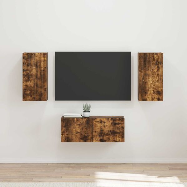 vidaXL TV Cabinet Set Wall-mounted 6 pcs Smoked Oak Engineered Wood