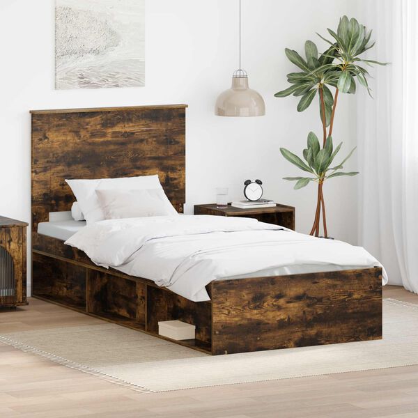 vidaXL Bed Frame with Drawer Smoked Oak 100 x 200 cm Solid Pine Wood