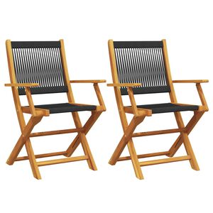 vidaXL Folding Chairs 2 pcs Black Solid Wood Acacia and Polypropylene