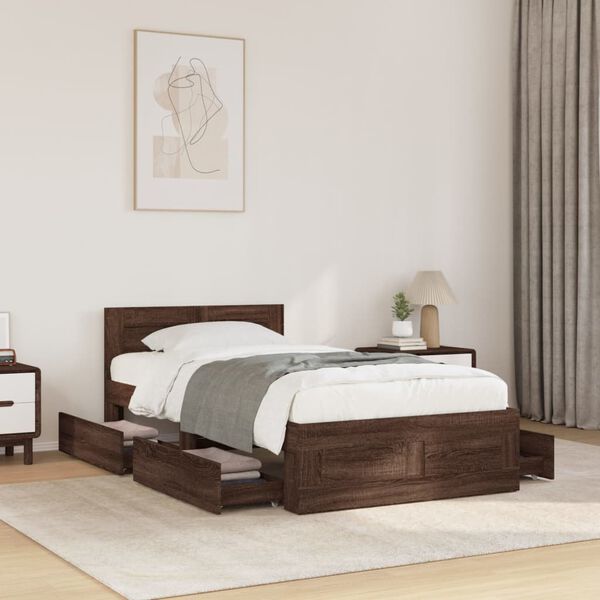 vidaXL Bed Frame with Headboard without Mattress Brown Oak 90x200 cm