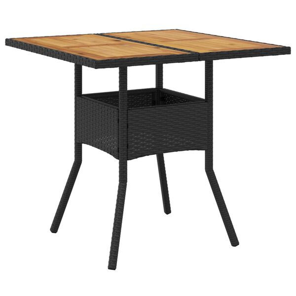 vidaXL Garden Table with Acacia Wood Top Black 80x80x75 cm Poly Rattan