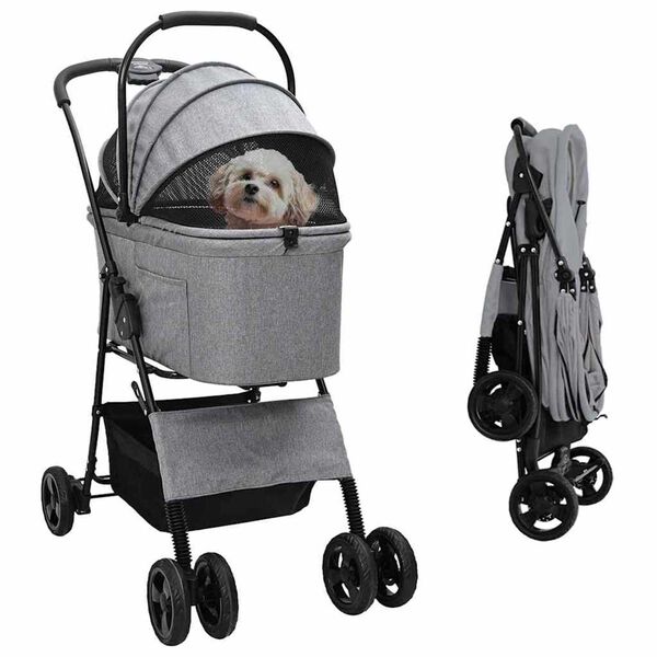 vidaXL Folding Pet Stroller Grey 81 x 47 x 99 cm 600D Oxford fabric