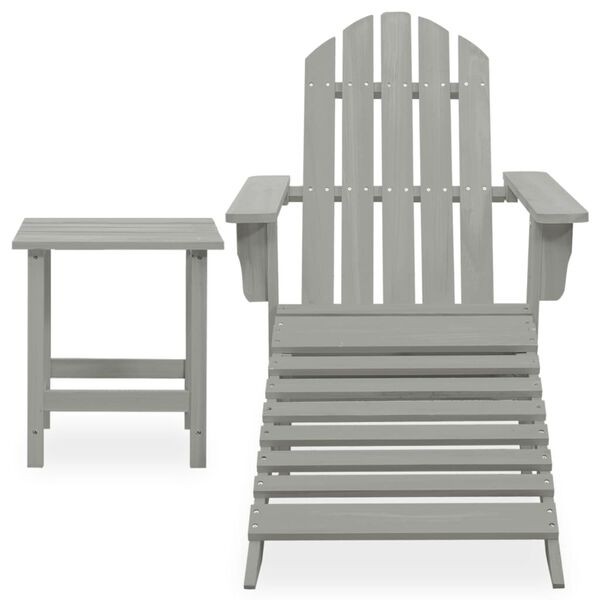 vidaXL Garden Adirondack Chair with Ottoman&Table Solid Fir Wood Grey