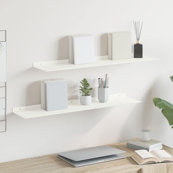 vidaXL Floating Shelf Wall-mounted 2 pcs White 80 x 18 x 2.5 cm Steel