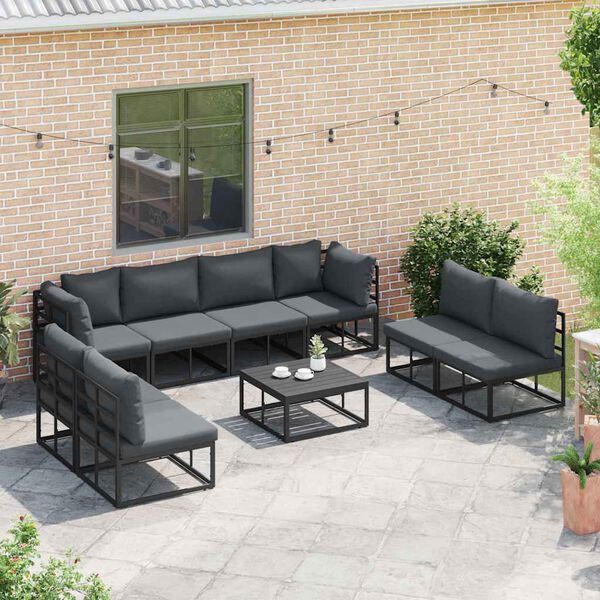 vidaXL Garden Sofa Set with Cushion 9 pcs Black Aluminium