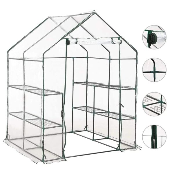 vidaXL Greenhouse with 8 Shelves 143x143x195 cm